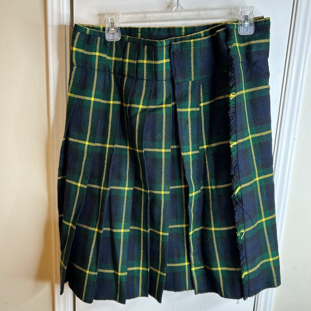 Stillwater Kilts Thrifty-Kilt Green Blue Yellow Plaid Tartan Pleated Skirt Small